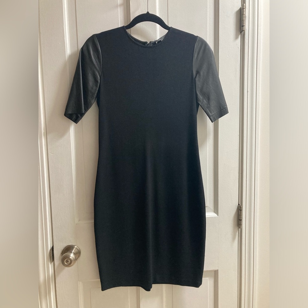 Last chance: VINCE black dress with leather sleeves